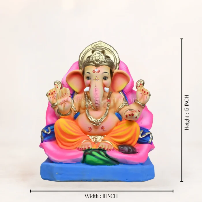 Eco friendly Ganpati murti 15 inch jaswwand yellow dhoti shadu mati clay handcrafted Ganesh idol New Delhi