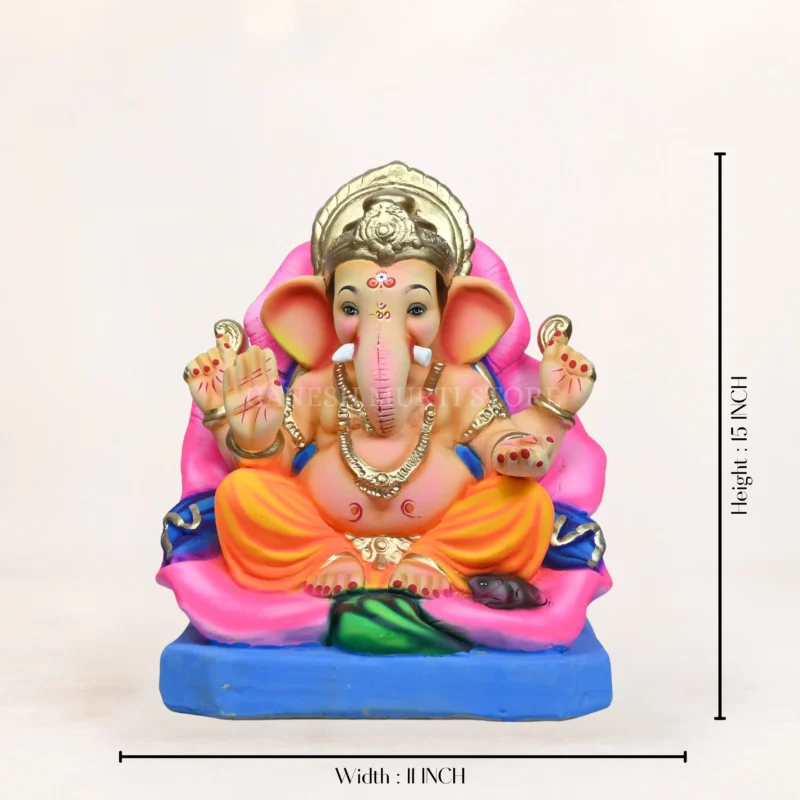 Eco friendly Ganpati murti 15 inch jaswwand yellow dhoti shadu mati clay handcrafted Ganesh idol New Delhi