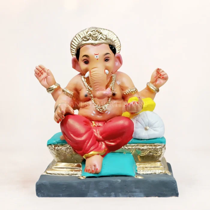 Kainchi Load Red Dhoti 12 inch Eco-Friendly Ganpati Murti -KP m Pure shadu mati ganpati, 12 inch eco friendly Kainchi Load Ganesha idol with red dhoti by Ganesh Murti Store.