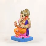 Front view of Kamal Yellow Dhoti 15 Inch Eco-Friendly Ganesh Idol made from biodegradable Shadu clay.