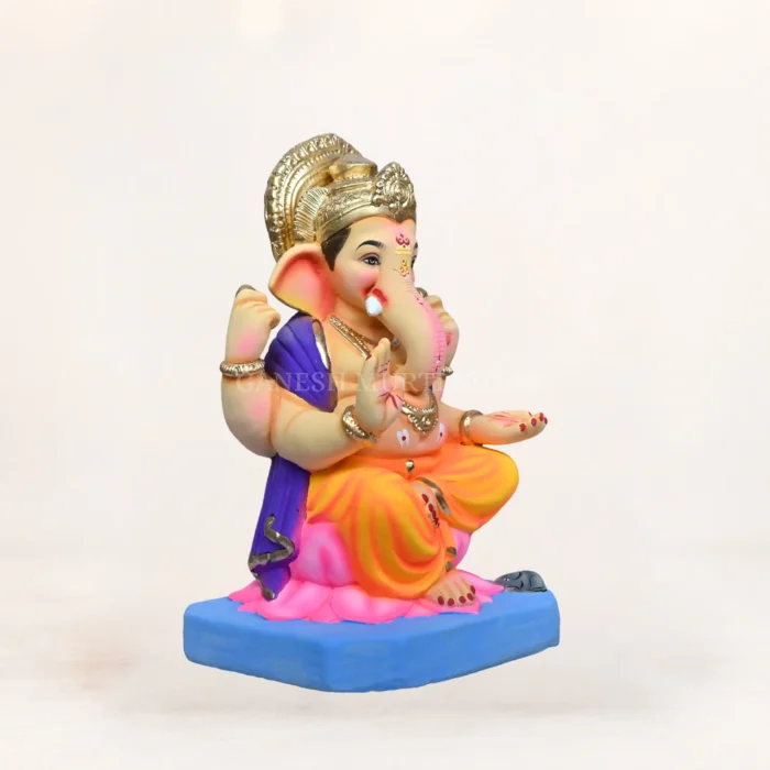Kamal Yellow Dhoti 15 Inch Eco-Friendly Ganpati Idol handcrafted from natural Shadu clay for Ganesh Chaturthi.