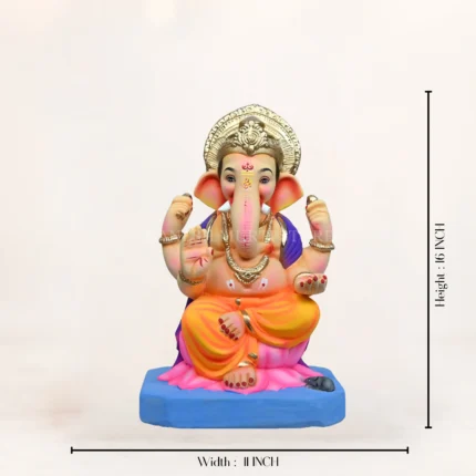 Side angle of Kamal Yellow Dhoti 15 Inch Eco-Friendly Ganpati Murti handcrafted from natural clay.