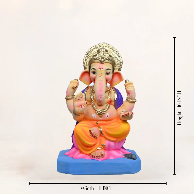 Side angle of Kamal Yellow Dhoti 15 Inch Eco-Friendly Ganpati Murti handcrafted from natural clay.
