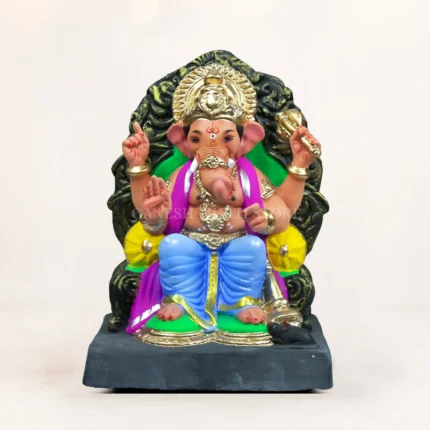 Detailed craftsmanship view of Lal Bagh Cha Raja Sky Blue clay Ganpati idol