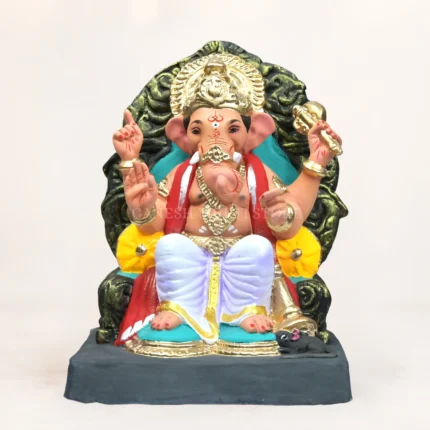 Eco-friendly Shadu Mati Ganpati Murti handcrafted from natural clay with traditional design for Ganesh Chaturthi celebrations.
