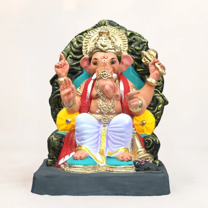 Lal Bagh Raja White 12 Inch ECO FRIENDLY GANESH IDOL M Eco-friendly Shadu Mati Ganpati Murti handcrafted from natural clay with traditional design for Ganesh Chaturthi celebrations.