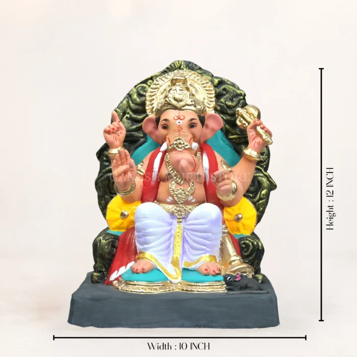 Traditional Lord Ganesha idol crafted from eco-friendly Shadu Mati clay with intricate decorative details.