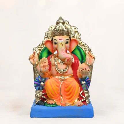 15 inch eco friendly Ganesh idol made from Shadu Mitti river clay with multi color finish for Ganesh Chaturthi.