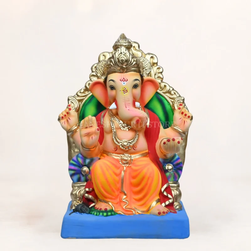 15 inch eco friendly Ganesh idol made from Shadu Mitti river clay with multi color finish for Ganesh Chaturthi.
