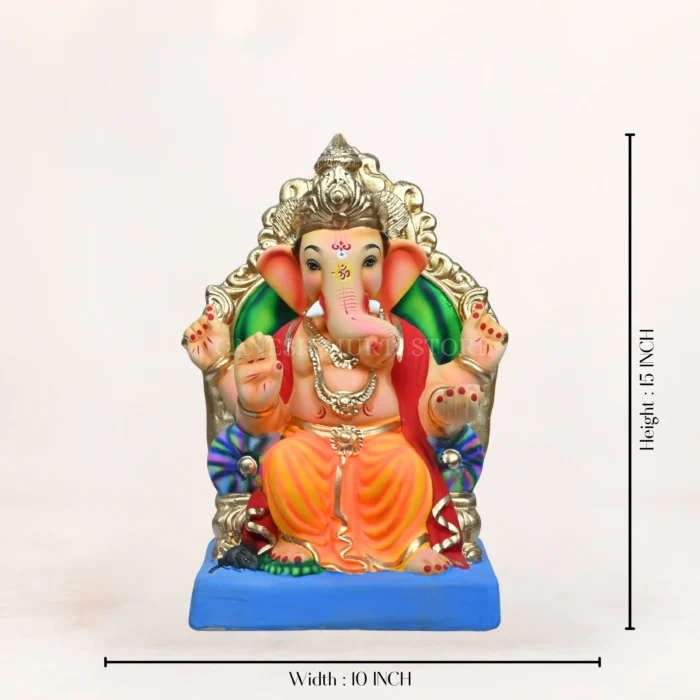 Handmade Shadu Mitti Ganpati Idol 15 inch eco friendly Ganesh murti with natural clay finish in Delhi.