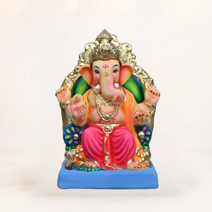 Eco friendly Lalbaugcha Raja pink Ganpati idol 15 inch Shadu Mati clay handmade Ganesh murti.