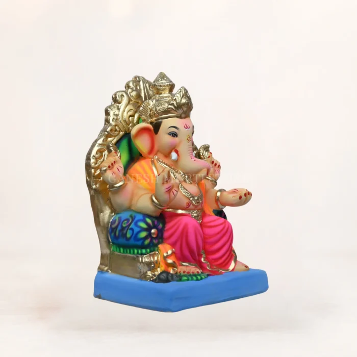 Lalbaugcha Raja pink 15 inch eco friendly Ganpati idol made from Shadu Mati clay with handcrafted detailing.