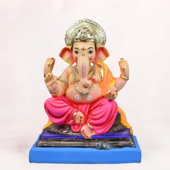 Close-up of Lambodar Pink Dhoti 18 Inch Eco-Friendly Ganpati Idol with premium handcrafted detailing.