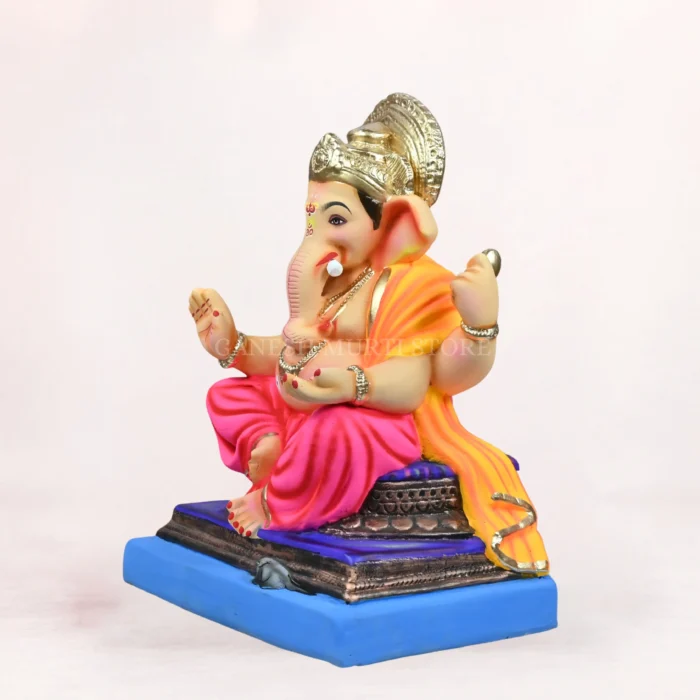 Front view of Lambodar Pink Dhoti 18 Inch Eco-Friendly Ganesh Idol made from natural Shadu Mati clay.