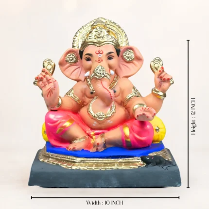 Mahisuri Double Load Pink Dhoti 12-Inch Eco Friendly Ganesh Idol size chart and dimensions