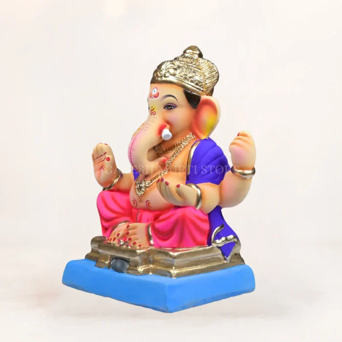 detailed craftsmanship of Mahisuri Pink clay Ganpati idol