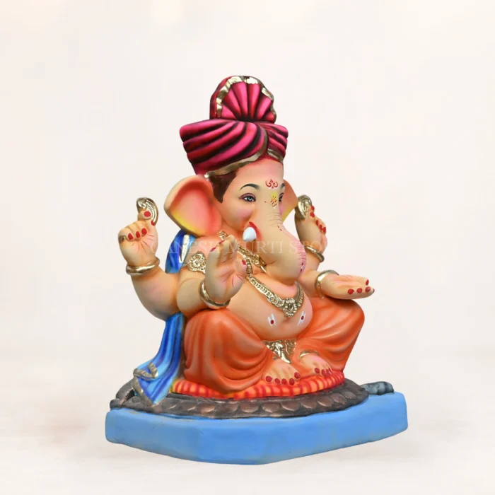 Handmade Eco Friendly Ganpati Idol in Noida crafted from Shadhu Mati, 15-inch multi-color Ganesh murti for festivals.