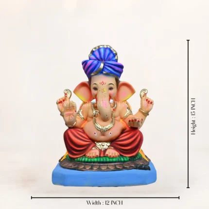 Premium Eco Friendly Ganpati Murti in Noida made from Shadhu Mati, 14-inch colorful Ganesh idol for worship