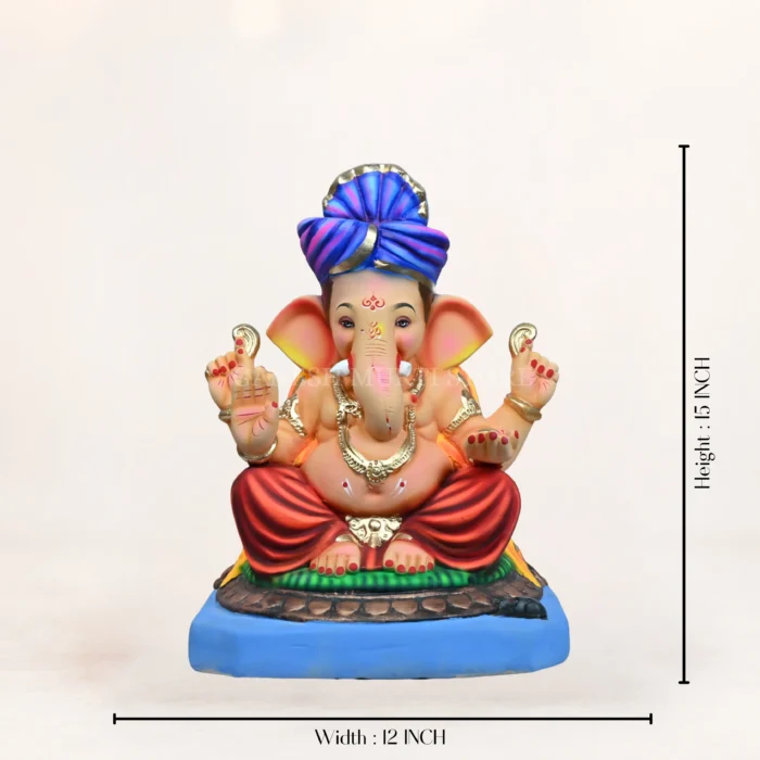 Premium Eco Friendly Ganpati Murti in Noida made from Shadhu Mati, 14-inch colorful Ganesh idol for worship
