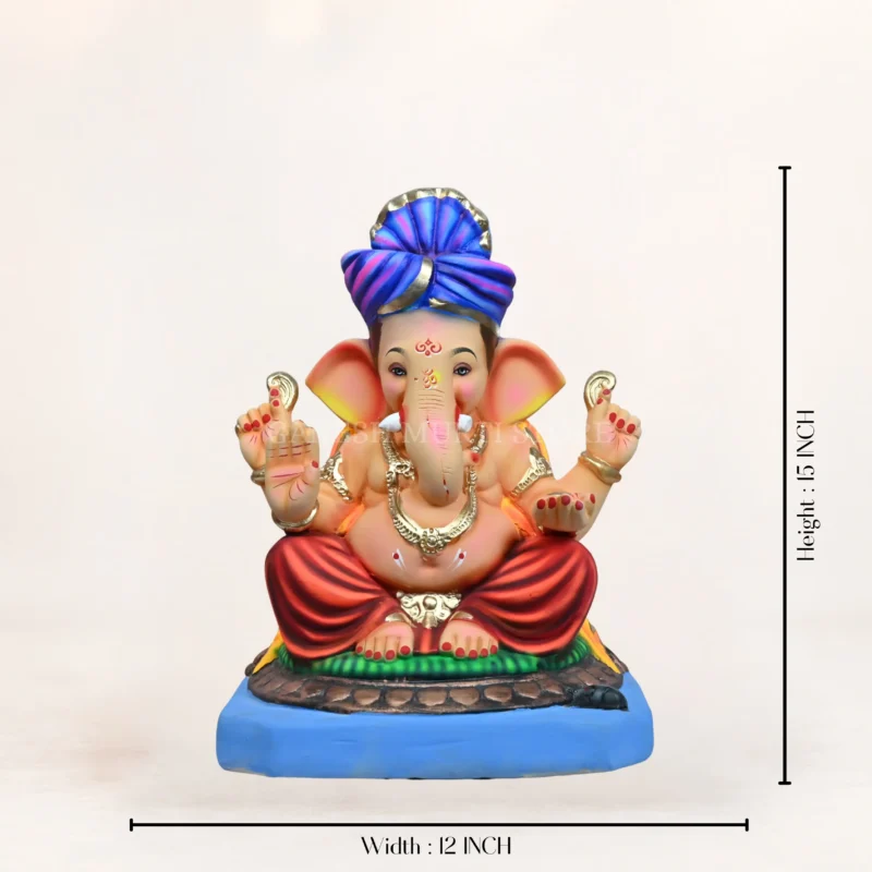 Premium Eco Friendly Ganpati Murti in Noida made from Shadhu Mati, 14-inch colorful Ganesh idol for worship