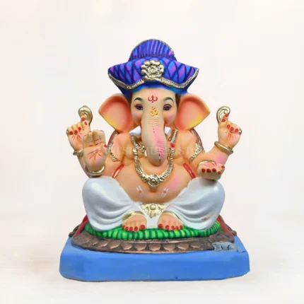 Close-up of Mahisuri Pagdi White Dhoti 15 Inch Eco-Friendly Ganpati Murti with premium handcrafted detailing.