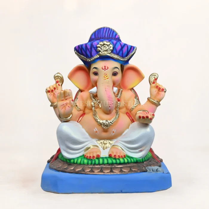 Close-up of Mahisuri Pagdi White Dhoti 15 Inch Eco-Friendly Ganpati Murti with premium handcrafted detailing.
