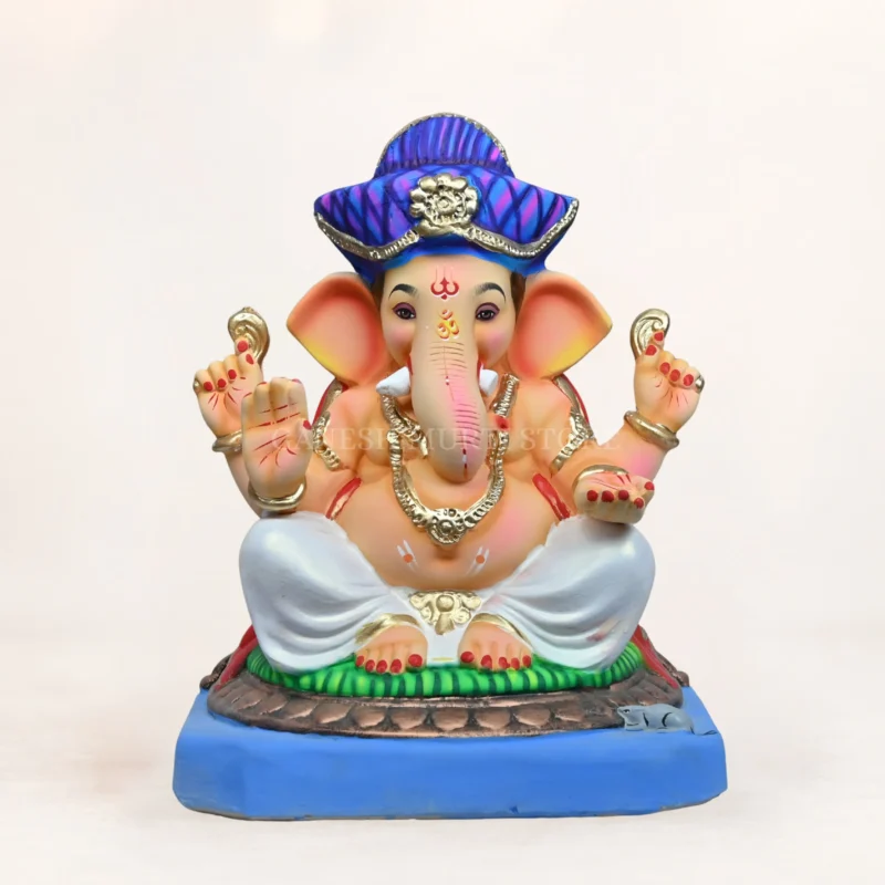 Close-up of Mahisuri Pagdi White Dhoti 15 Inch Eco-Friendly Ganpati Murti with premium handcrafted detailing.
