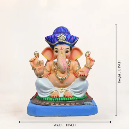 Side angle of Mahisuri Pagdi White Dhoti 15 Inch Eco-Friendly Ganpati Murti handcrafted from natural clay.