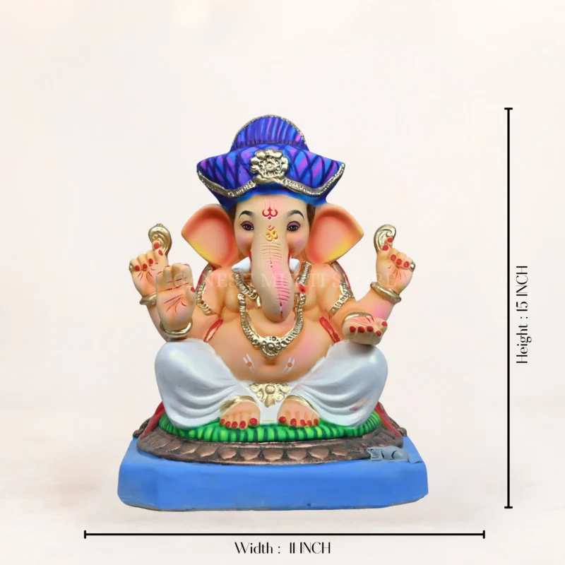 Side angle of Mahisuri Pagdi White Dhoti 15 Inch Eco-Friendly Ganpati Murti handcrafted from natural clay.
