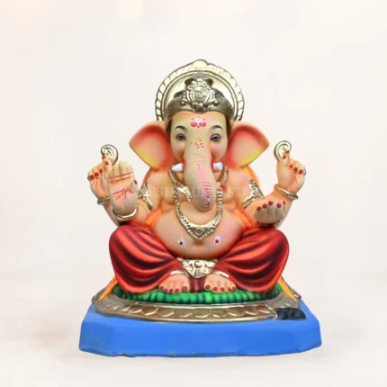Mahisuri Red Ganpati idol 15 inch eco friendly shadu mati clay handcrafted multi color Ganesh murti New Delhi