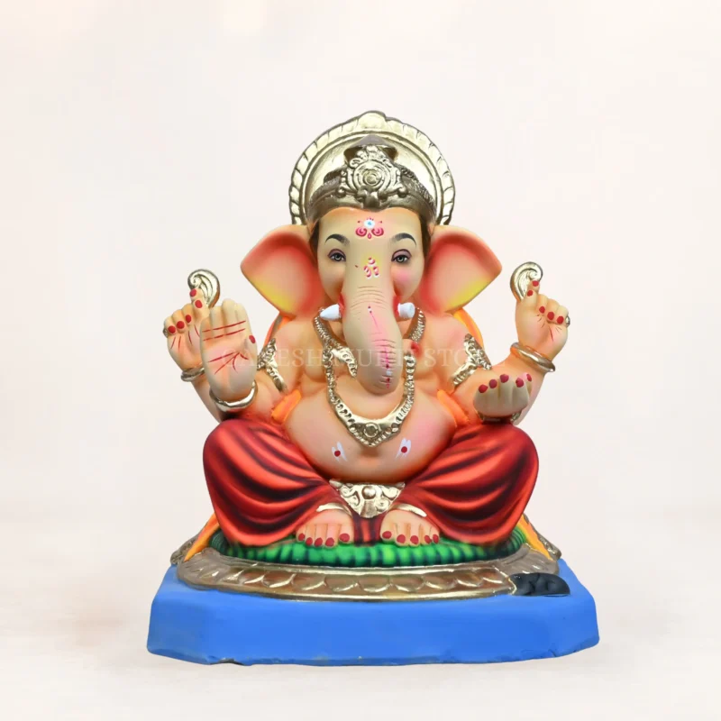 Mahisuri Red Ganpati idol 15 inch eco friendly shadu mati clay handcrafted multi color Ganesh murti New Delhi