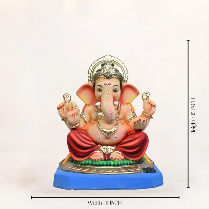 15 inch handcrafted Mahisuri Red Ganpati murti eco friendly shadu mati clay idol multi color Ganesh idol New Delhi