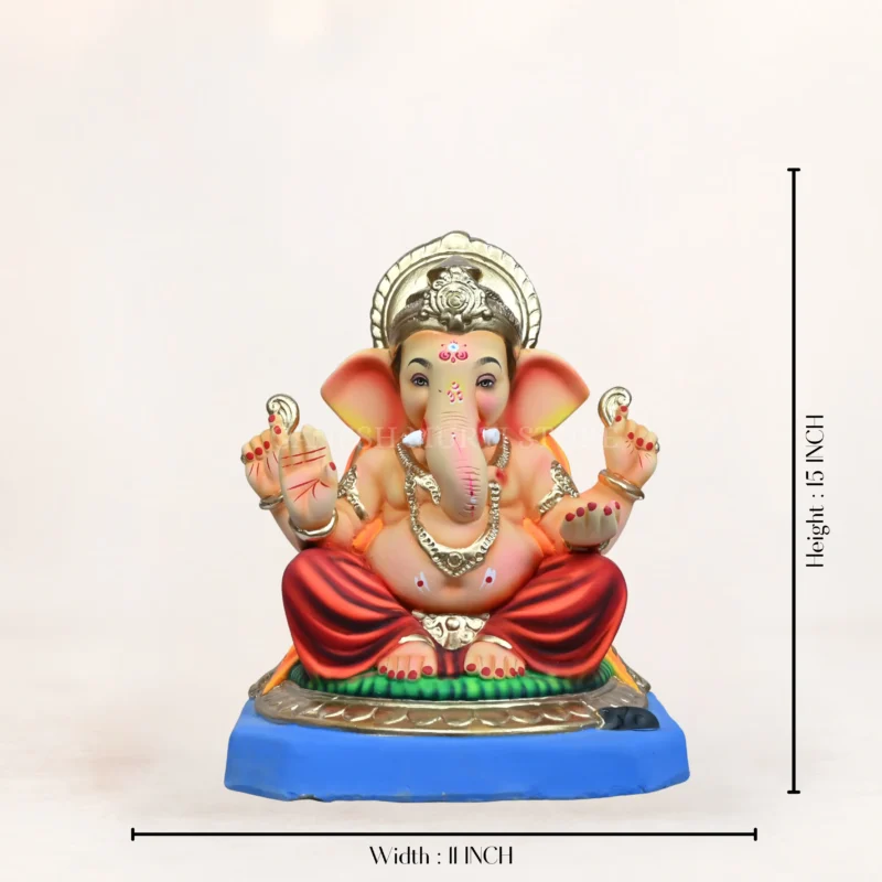 15 inch handcrafted Mahisuri Red Ganpati murti eco friendly shadu mati clay idol multi color Ganesh idol New Delhi