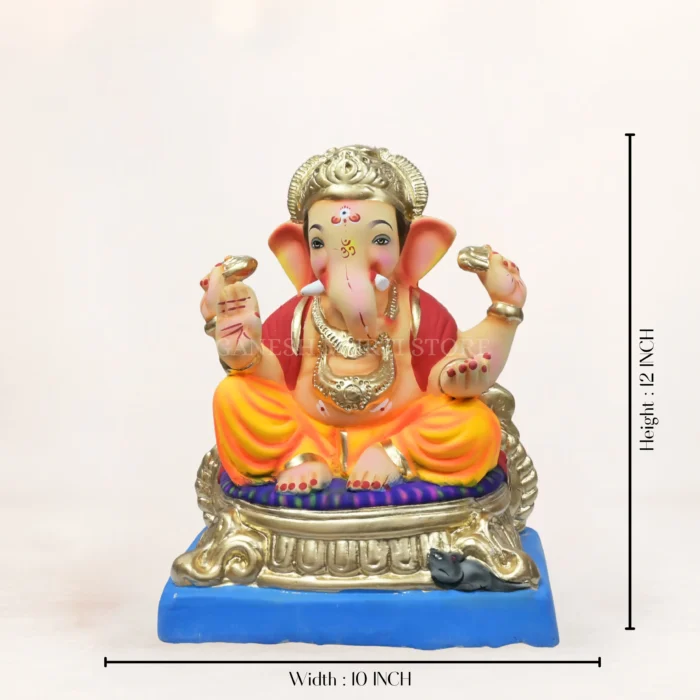 Natural clay Ganesha murti 12 inch multi color eco friendly idol handcrafted for pooja and festive decoration