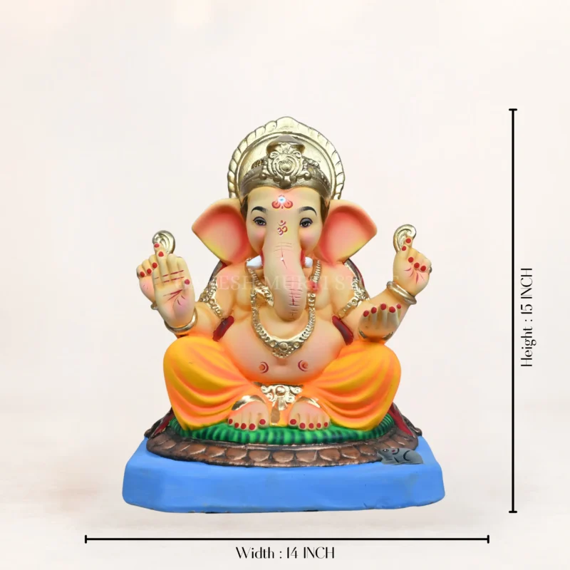 Eco friendly Mahisuri Yellow Ganpati murti 15 inch shadu mati clay idol handcrafted Ganesh murti New Delhi