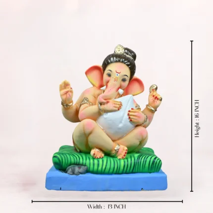 Front view of Modak Bal Red Dhoti 16 Inch Eco-Friendly Ganesh Idol made from natural Shadu Mati clay.