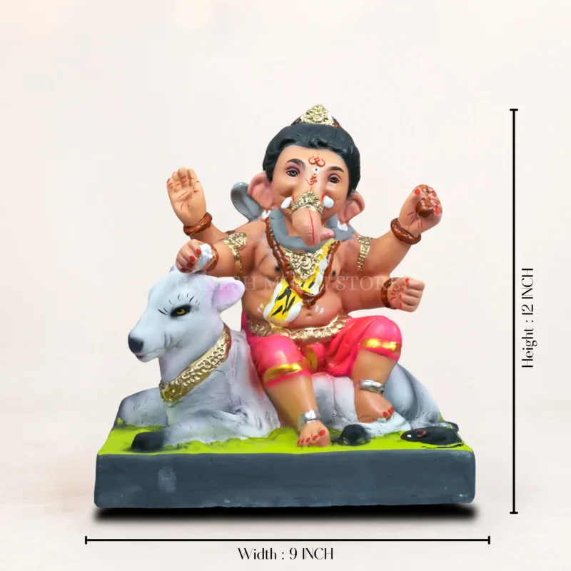 Nandi Shankar Pink 12-Inch Eco Friendly Ganesh Idol dimension chart for home temple