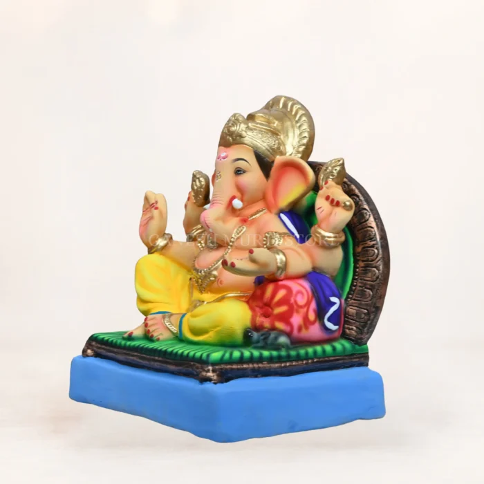 Traditional Parbhawal Peswai Yellow Dhoti 15 inch eco friendly Ganpati idol with vibrant multi-color finish