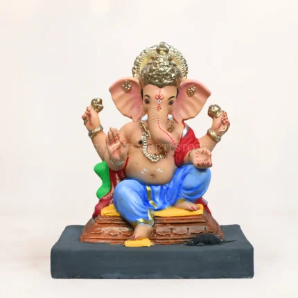 Paalki Blue Dhoti eco friendly Ganpati murti 15 inch shadu mati clay idol handcrafted multi color Ganesh idol