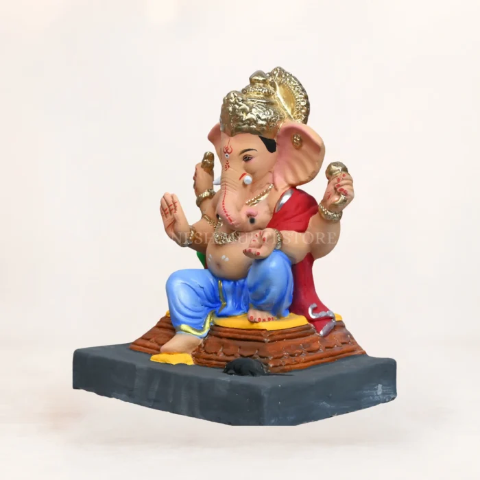 Handcrafted eco friendly Ganpati murti 15 inch Paalki blue dhoti shadu mati clay idol multi color festive Ganesh idol