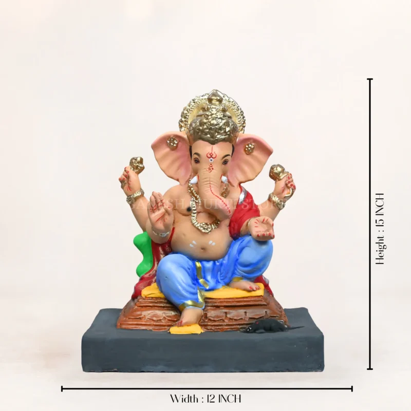 Paalki Blue Dhoti eco friendly Ganpati idol 15 inch shadu mati clay handcrafted multi color Ganesh murti