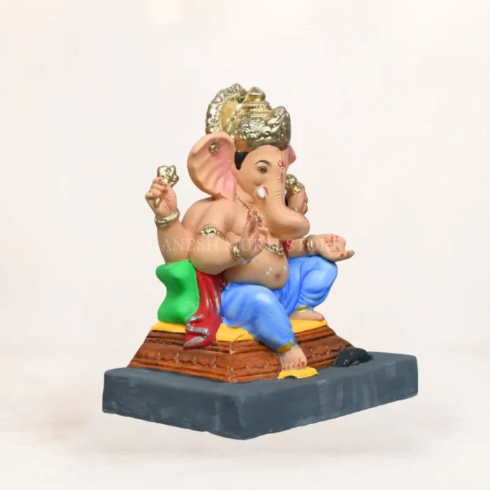 15 inch handcrafted Ganpati murti eco friendly Paalki blue dhoti shadu mati clay idol multi color Ganesh idol