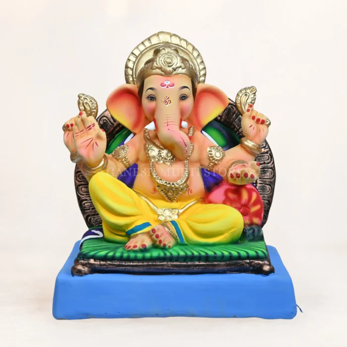 Parbhawal Peswai Yellow Dhoti 15 inch eco friendly Ganpati idol made from Shadhu Mati for home and festive Ganesh decoration