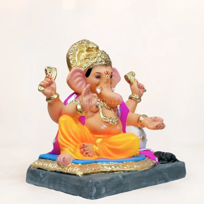 Peshwa Load Raja eco friendly Ganpati murti in yellow dhoti, handcrafted 12 inch clay Ganesha idol by Ganesh Murti Store.