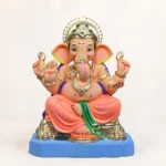 Philips Light Orange Dhoti 15 Inch Eco Friendly Ganpati Idol handcrafted from natural Shadu clay for Ganesh Chaturthi.