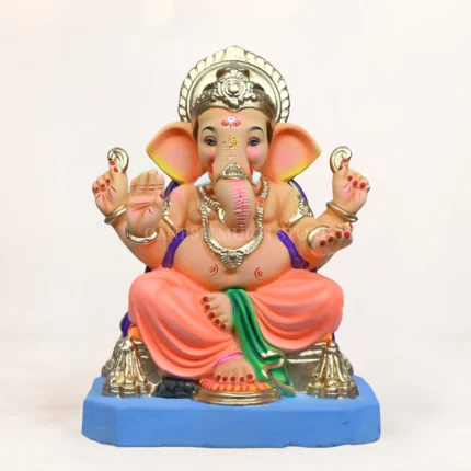 Philips Light Orange Dhoti 15 Inch Eco Friendly Ganpati Idol handcrafted from natural Shadu clay for Ganesh Chaturthi.