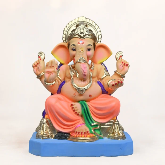 Philips Light Orange Dhoti 15 Inch Eco Friendly Ganpati Idol handcrafted from natural Shadu clay for Ganesh Chaturthi.