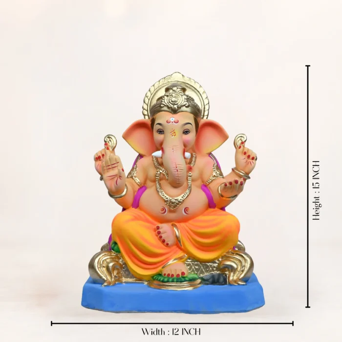 Handcrafted 15-inch Eco Friendly Ganpati Murti in Noida crafted from natural Shadhu Mati with multicolor finish