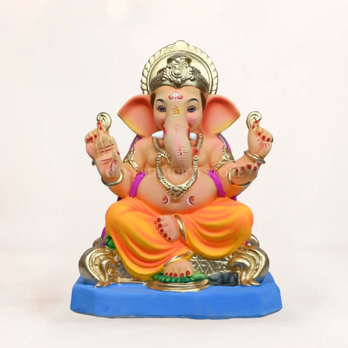 Natural clay Eco Friendly Ganpati Murti in Noida crafted from Shadhu Mati, 15-inch multicolor Ganesh idol