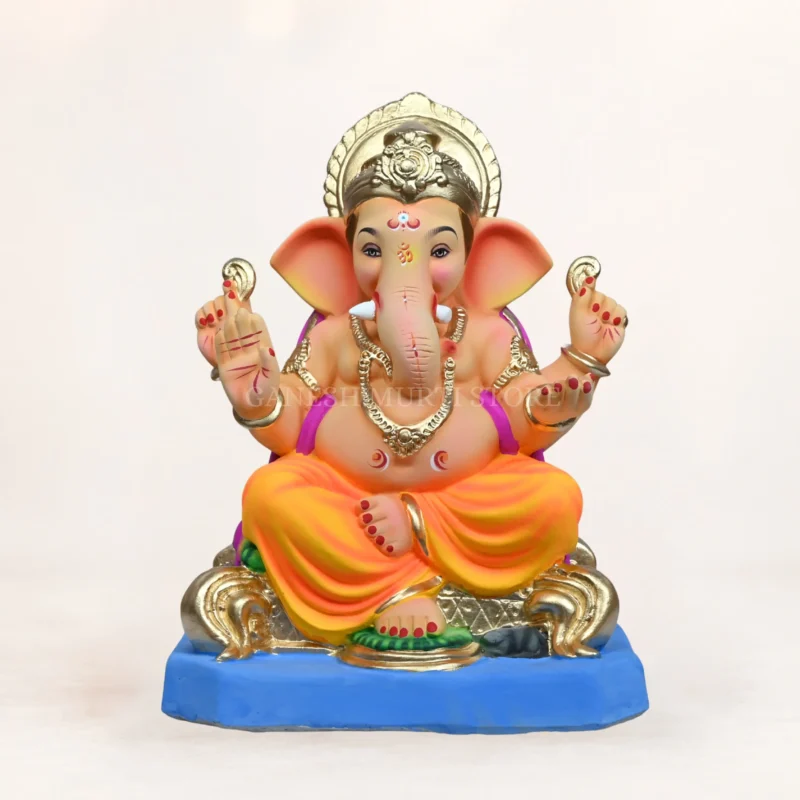 Natural clay Eco Friendly Ganpati Murti in Noida crafted from Shadhu Mati, 15-inch multicolor Ganesh idol